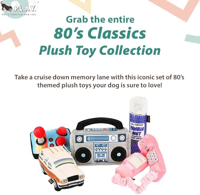P.L.A.Y. Cute Plush Dog Toys - 1980s Classics Themed Durable Squeaker Chew Toy, Great for Puppies & Small, Medium, Large Dogs - Machine Washable, Recycled Materials (Paw Talk Pink Corded Telephone)