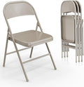 VINGLI Folding Chairs All Steel Metal Frame, Capacity 350 lbs, Durable Portable and Versatile for Indoor Outdoor Use, Khaki, Set of 4