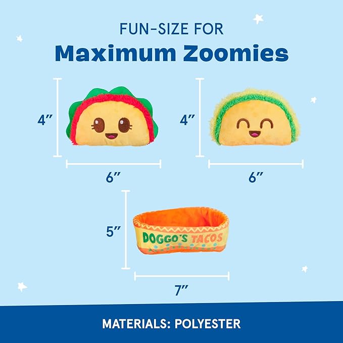 Barkbox Doggo’s Tacos 3-in-1 Squeaky Plush Dog Toy – Multi-Part Interactive Toy with Crinkle Taco Holder & Three Squeakers – Fun Play for Small to Medium Dogs