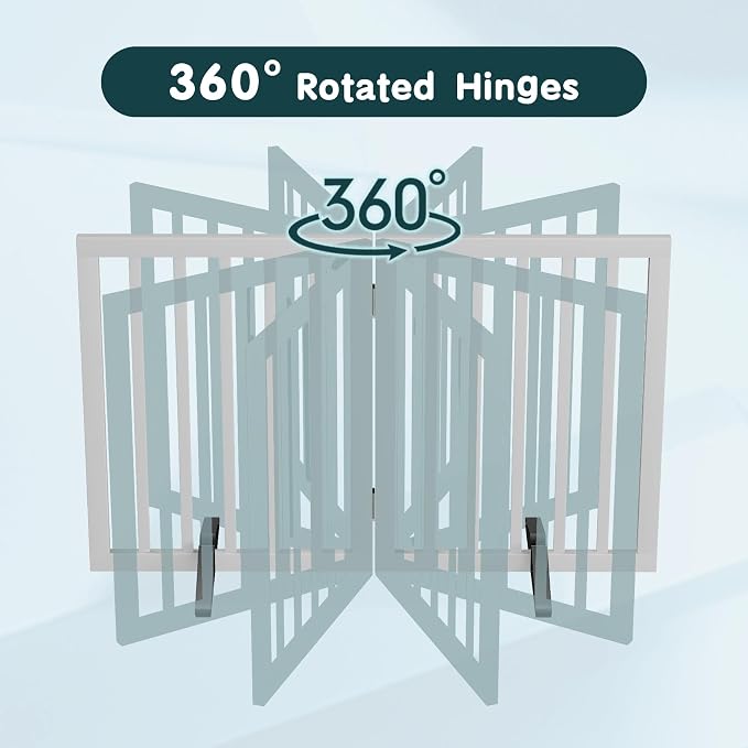 Semiocthome Bamboo Dog Gates Indoor 2-Panel Freestanding Puppy Gates for The House with 2 Metal Stands 24" H Folding Wood Pet Gate for Stairs Doorway, Fully Assembled Safety Fence - White