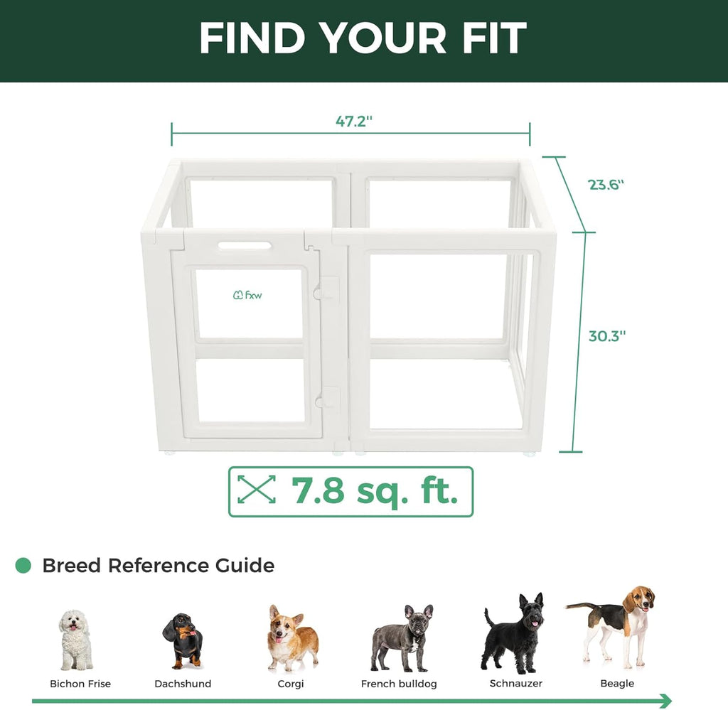 FXW AuraSpace Acrylic Indoor Unleashed Dog Playpen for Small and Medium Dogs, 30 Inch, 6 Panels, White