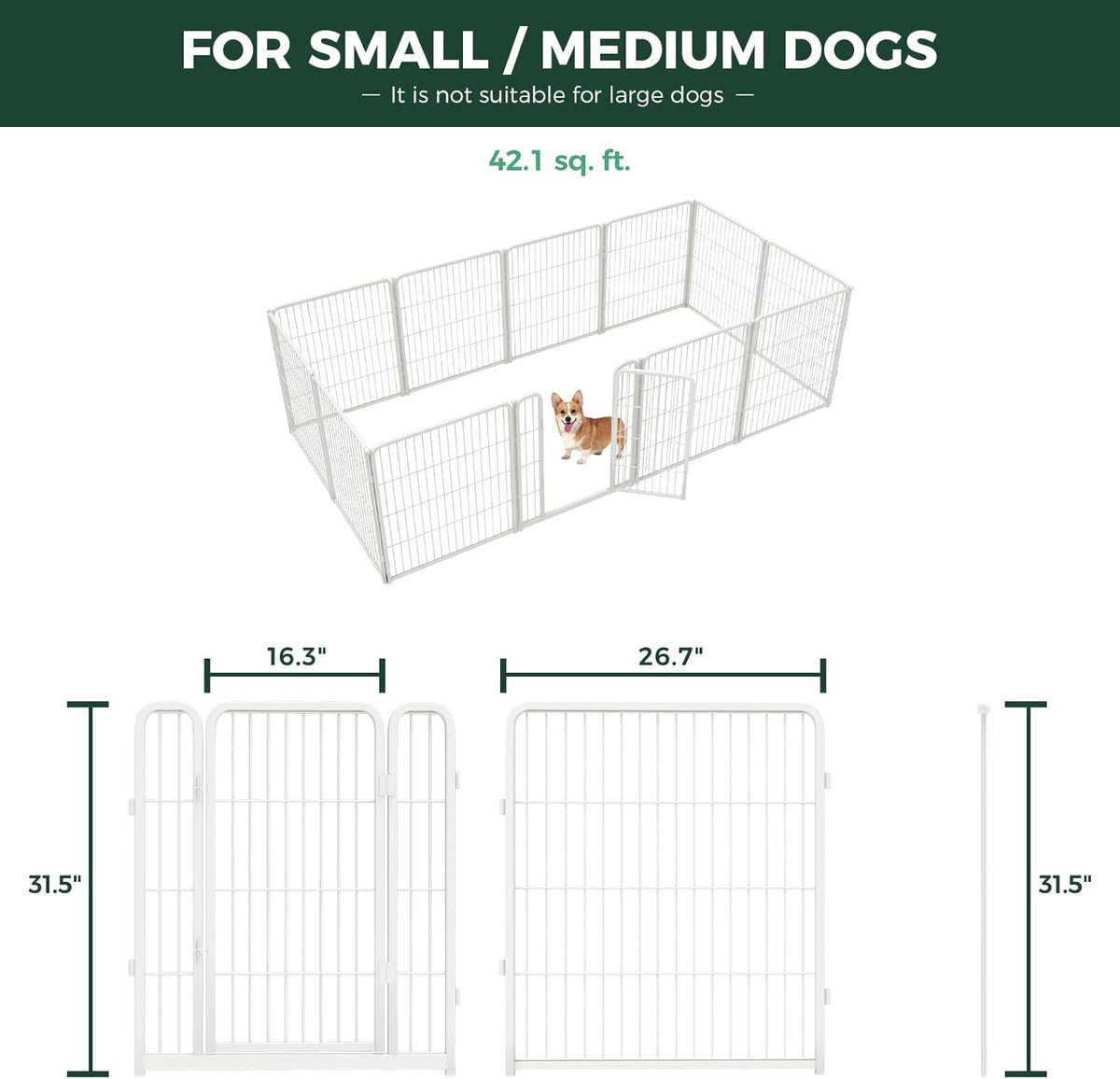 FXW Homeplus Unleashed Indoor Dog Playpen - Stress-Free and Safe Play, Heavy Duty 32 Inch 12 Wire Panels Dog Pen for Small and Medium Dogs, White│Patented