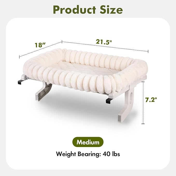 Cloud-Cuddle Cat Window Perch with 4-Sided Bolster, Zipper Design Cushion Window Seat for Window Sill, Sturdy Metal Frame & Easy Assembly Pet Hammock Bed for Indoor Cats (White, Medium)