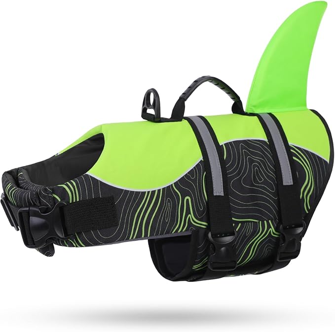Shark Dog Life Vest for Swimming, Pet Life Vests for Boating, High Buoyant DogLife Jacket, Ripstop High Flotation Swimsui for Small, Medium, Large Dogs (Greenblack,S)