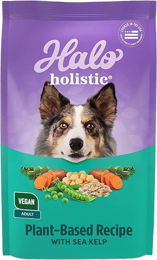Halo Holistic Vegan Dog Food, Plant-Based Recipe with Kelp, Dry Dog Food, Complete Digestive Health, Kibble for Adult Dogs, 10 lb Bag