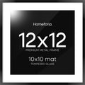 Homeforia Black 12x12 Picture Frames, High End Metal 12 x 12 Square Poster Frame with Mat 10 x 10 Photo, 12x12 Black Frame Matted to 10x10 Print, 12by12 Thin Frames, Tempered Glass, Wall Kit, Set of 1