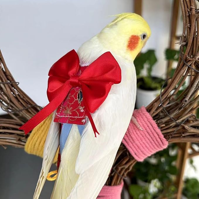Bird Flight Suits and Diapers - Parrot Flight Suits for Monk Parakeet Parakeets, Cockatiels - Comfortable Parrot Clothes(Yellow,XL)(Almond,Large)