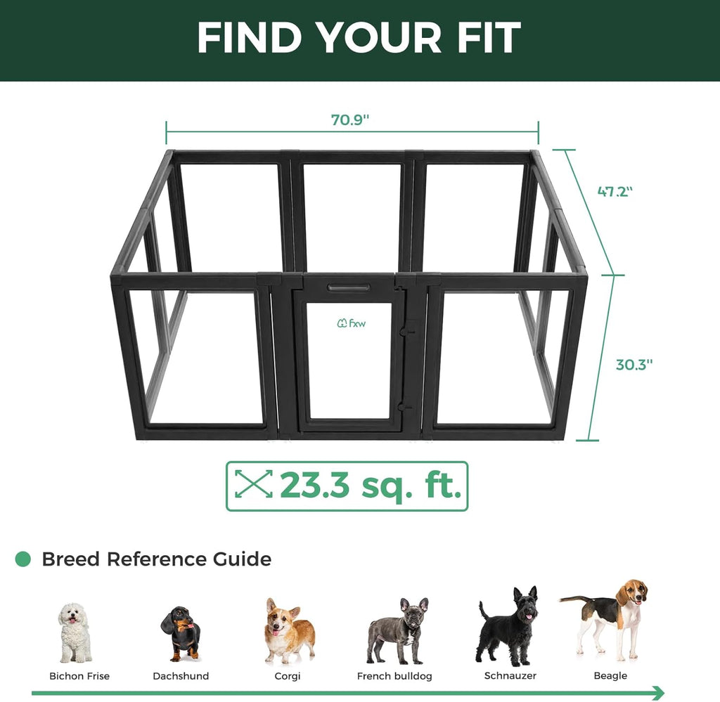 FXW AuraSpace Acrylic Indoor Unleashed Dog Playpen for Small and Medium Dogs, 30 Inch, 10 Panels, Black