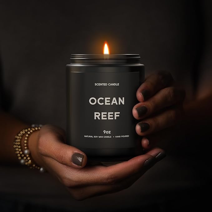 Ocean Reef Candle, 9oz Scented Candle for Men, Scented Candles for Home, Gifts for Men, Personalized Blessing Minimalist Men's Gifts