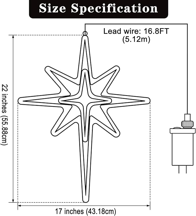 22" Star of Bethlehem Light Christmas Tree Lights,8 Lighting Modes,Metal Frame Waterproof 96 LEDs Warm Yellowish Lights for Christmas New Year Home Party Decoration