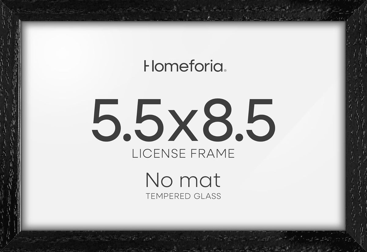 Homeforia 5.5x8.5 Business License Frame Black, High End Oak 5.5 by 8.5 Wood Certificate Frame, 8.5 x 5.5 Document Frame for Wall or Tabletop, Wooden Picture Frames, Tempered Glass, Wall Kit, Set of 1