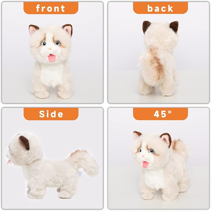 CU-MATE Interactive Pet Ragdoll Cat,Electric Plush Toy Cat,Robot Stuffed Cat with Walking/Nodding/Tail Wagging/Barking/Drinking Milk, Gift for Girls Boys