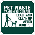 "Pet Waste Transmits Disease - Clean Up After Your Pet" Sign - 12" w x 12" h Square - Rustproof Aluminum- Metal Outdoor Dog Waste Station Sign for Outdoor Parks, HOAs, Homes (No Fine)