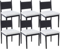 CIMOTA Black Dining Chairs Set of 6, Mid Century Modern Upholstered Dining Room Chairs with Woven Back, Armless Kitchen Chairs with Solid Wood Legs,Linen Beige