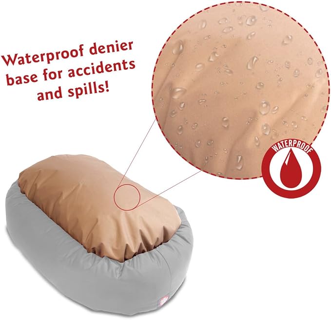 Majestic Pet Bagel Calming Dog Bed, 24 Inch Small, Round, Washable, Tan | Cozy Soft Fluffy Donut Pet Bed with Spine Support for Head Rest – Anti-Anxiety Comfort for Puppies & Dogs, 24x19x7 Inches