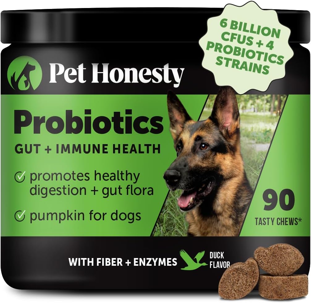 Probiotics for Dogs for Occasional Diarrhea & Bowel Support, Digestive Enzymes with Prebiotics for Gut Health for Dogs, Immunity Health & Itch Relief (Duck 90 ct)