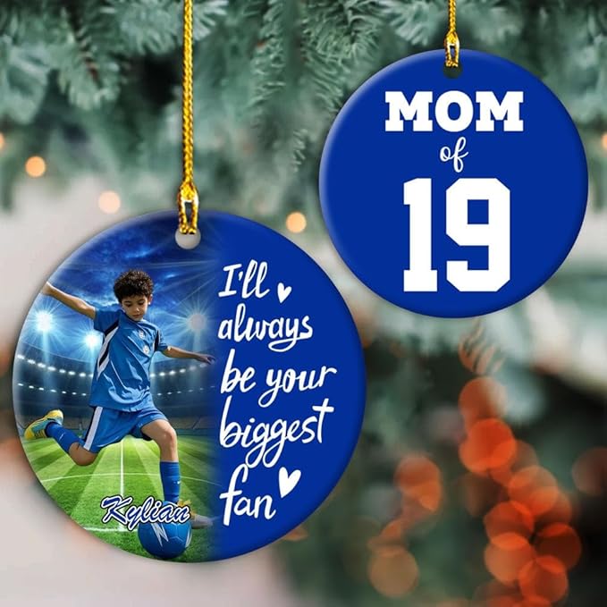 NAZENTI Personalized Family Soccer Christmas Ornament, Custom Girl, Boy Soccer Player Ornament with Name & Number, Soccer Keepsake Men Player Christmas Tree Decoration, Xmas Gifts for Football Lovers