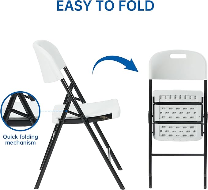 70 Pack Thicker 800 LBS White Folding Chairs, Commercial Grade Folding Chair, Foldable Chairs for Events