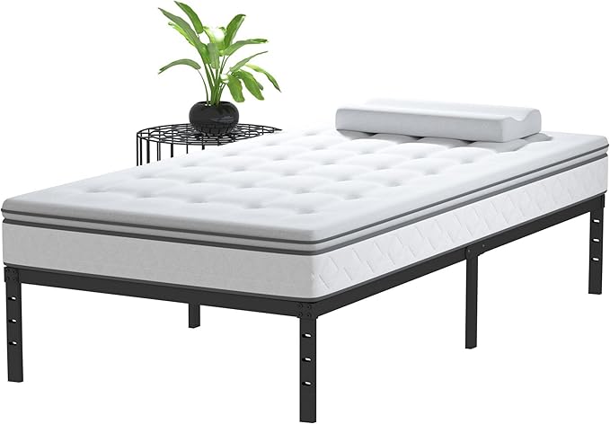 12 Inch Twin Bed Frame No Box Spring Needed, Heavy Duty Metal Platform Bed Frame Twin Size Support Up to 2500 lbs, Easy Assembly, Noise Free, Black