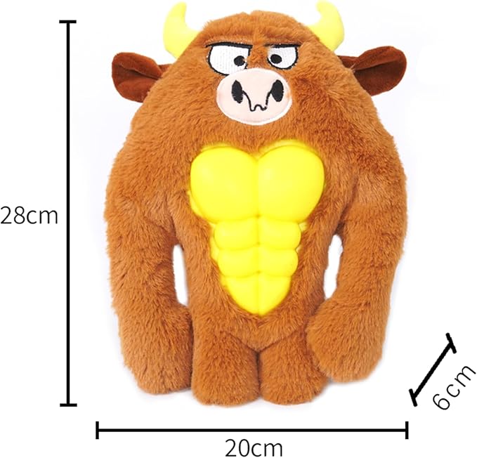 Tough Dog Toys for Heavy Chewers, Interactive Plush Dog Chew Toys with Rubber Muscles, Squeak Dog Toys for Aggressive Chewers, Dog Toy for Small Medium Large Breed (Hercules Cow)