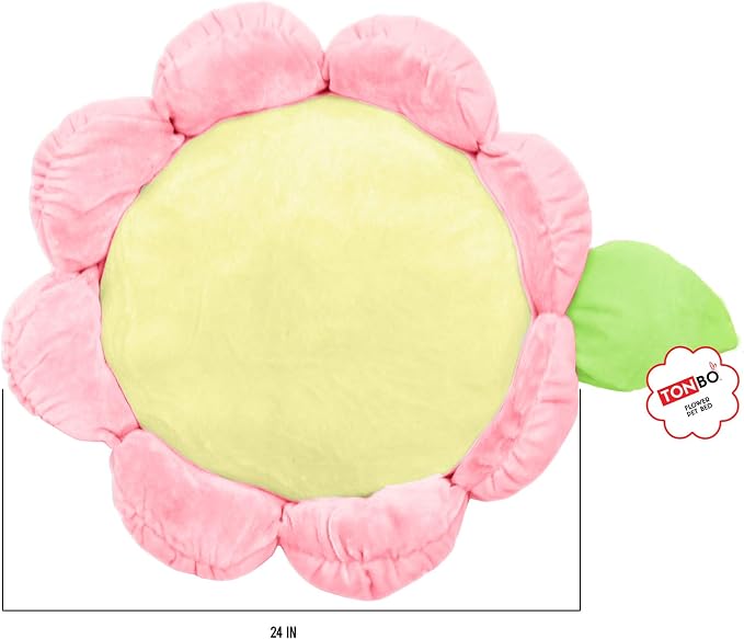 TONBO Soft Plush Small Cute and Cozy Pastel Pink Flower Dog Cat Bed, Washer and Dryer Friendly, (Pastel Pink)