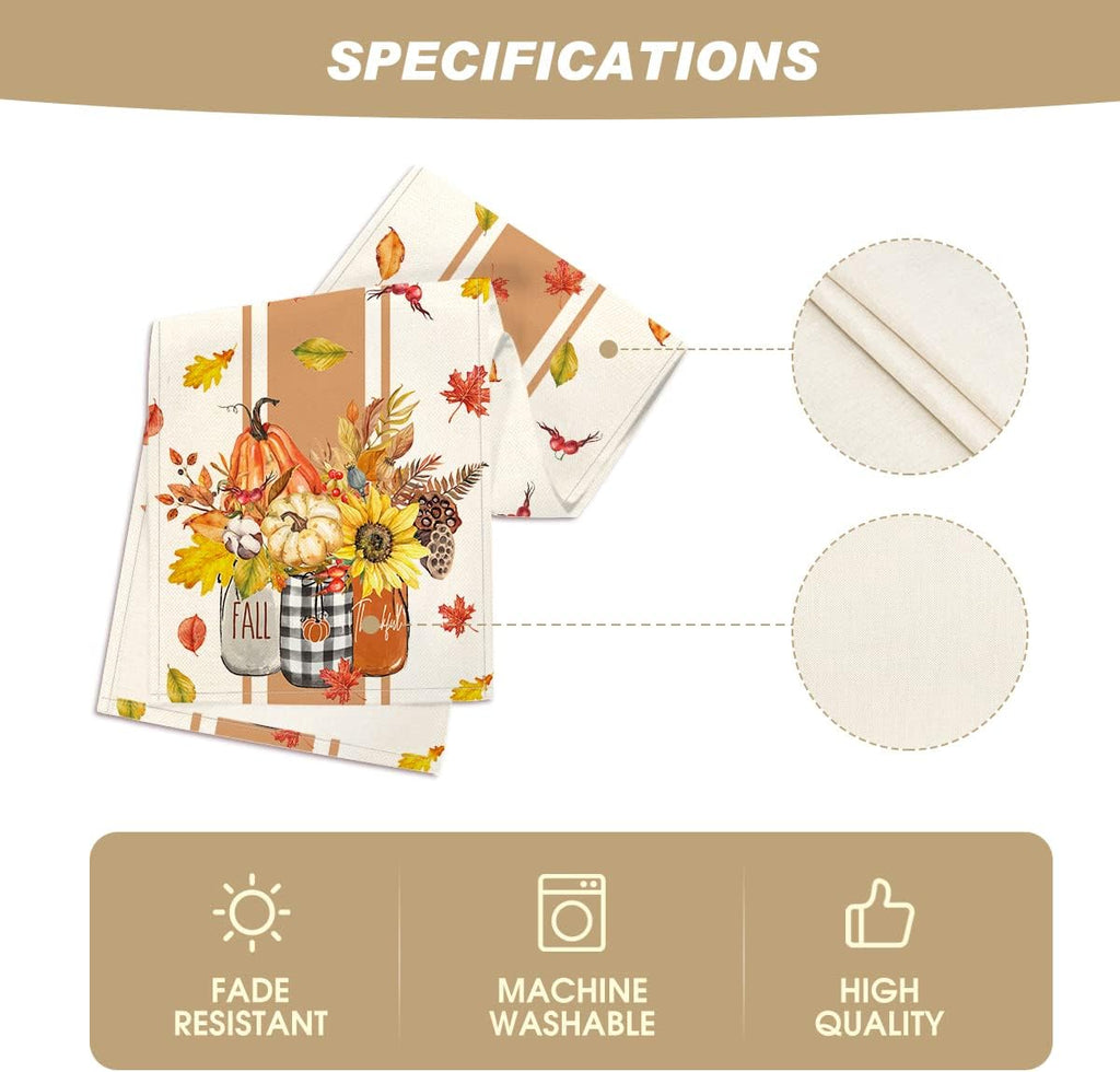 Artoid Mode Thankful Fall Pumpkin Leaves Floral Vases Table Runner, Autumn Thanksgiving Kitchen Dining Table Decoration for Home Party Decor 13x108 Inch