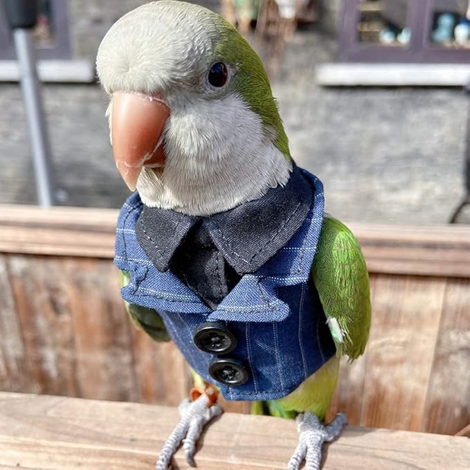 Bird Clothes Birds Flight Suit,Tuxedo Business Suit for Parrots African Greys Parakeet Cockatiel Sun Conure Christmas Party Birthday Cosplay Photo Prop Small Animals Apparel (3XL,Denim Suit)