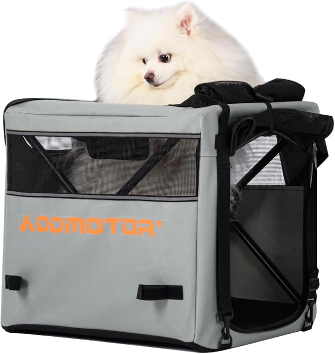 Addmotor Soft Sided Pet Carrier, Large Cat Carriers for Small Dogs Medium Large Cats up to 25 Lbs, Cat Carrier Soft for 2 Cat with Mental Frame for E-Trike Basket, Waterproof 600D, Gray