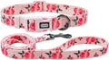 Dog Collar and Leash Set, Cute Rose Pattern, Polyester Material, 5ft Leash, for Puppy Dogs.(Extra Small,Pink Rose)