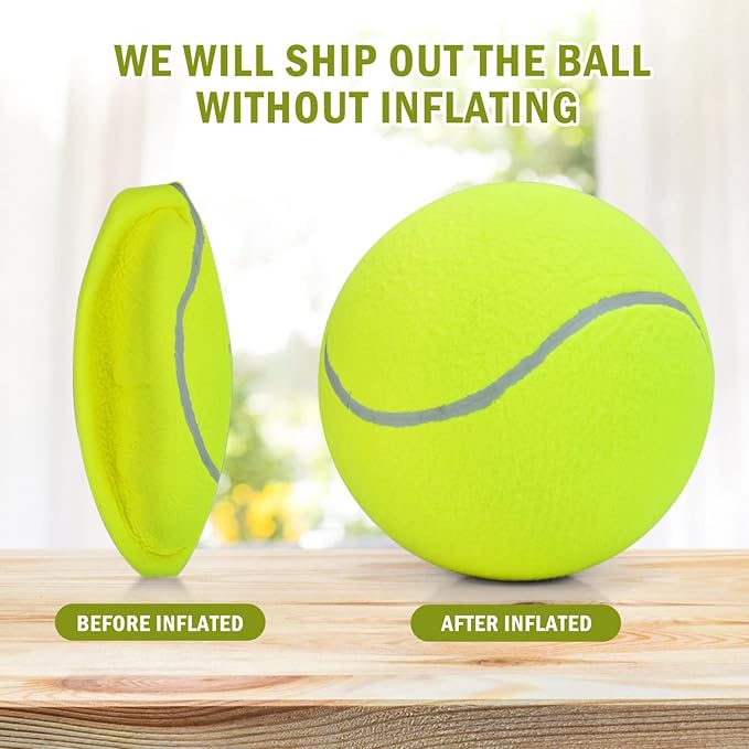 Pomeat 2 PCS Gaint Tennis Ball for Dogs, 9.5" Inflatable Large Tennis Balls Pet Chew Toy, Inflatable Rubber Non-Toxic Pet Toy Balls with Pump & Needle for Small Medium Large Dogs