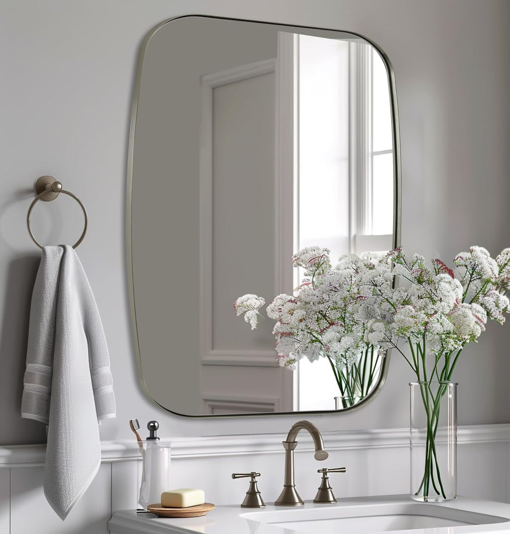 ANDY STAR Brushed Nickel Oblong Mirror, 36x40 Inch Brushed Nickel Oval Mirror for Bathroom with Stainless Steel Metal Frame, Wall Mouned for Bathroom, Living Room, Entryway