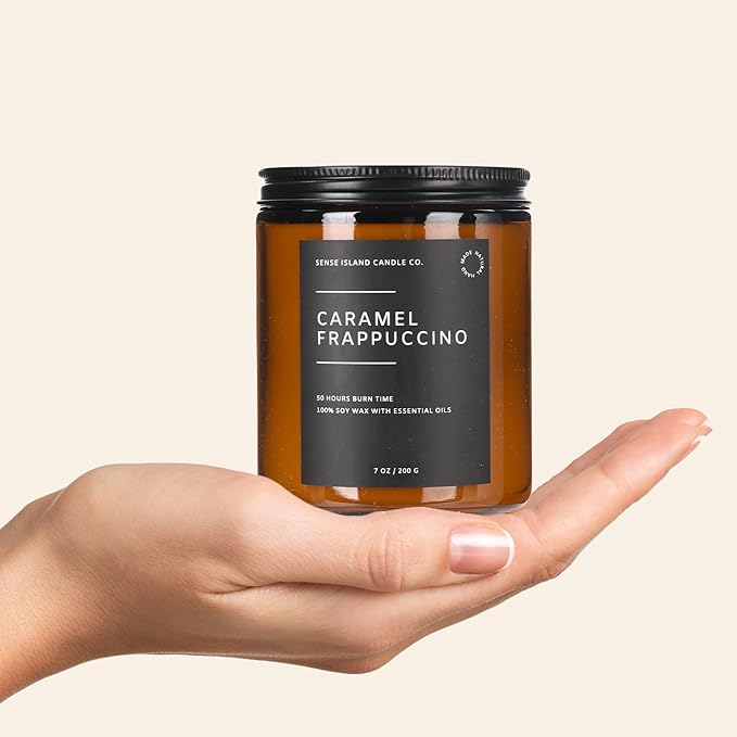 SENSE ISLAND Caramel Frappuccino Coffee Scented Candles for Home Scented | 100% Natural Soy Wax, 50 Hrs Burn Time Highly Scented Soy Candles House Warming Gifts