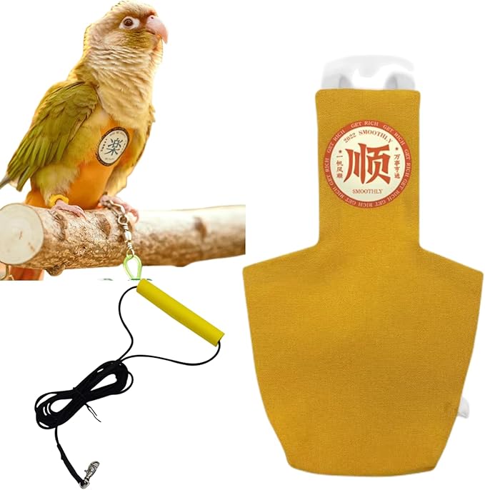 MANON ROSA Bird Diapers Leash Set Washable Reusable Handmade Flight Suit Waterproof Inner Layer - Protective Parrot Nappy Clothes Parakeets Macaws Budgies Canaries (Yellow1,Cockatiel)