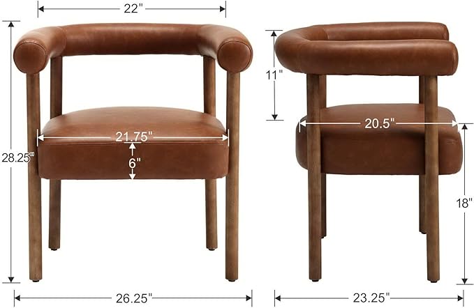PU Leather Dining Chairs Set of 2, Modern Upholstered Dining Chairs, Curved Backrest Kitchen Dining Room Chairs Accent Chairs Arm Chairs with Natural Wood Legs, Brown