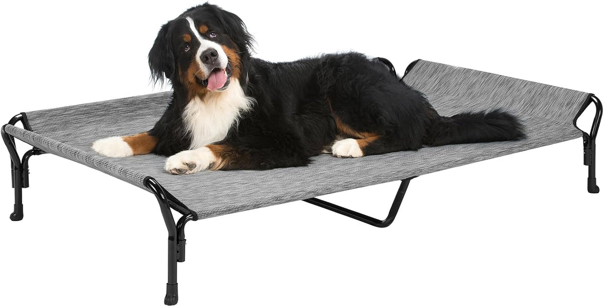 Veehoo Cooling Elevated Dog Bed, Guardrail Raised Pet Cot, Indoor & Outdoor XXL Pet Bed with Washable & Breathable Teslin Mesh, Non-Slip Feet, Dog Couch Bed, 62.5" x 37", Black Silver