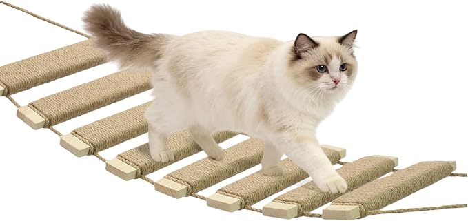 22in Outdoor Cat Tree & Bridge, Multi-Level Cat Ladder with Sisal Rope, Durable Climbing Frame, Scratch Post, Perch & Play Tower for Indoor/Outdoor Cats, Parrots & Small Pets (Wood, 22in)