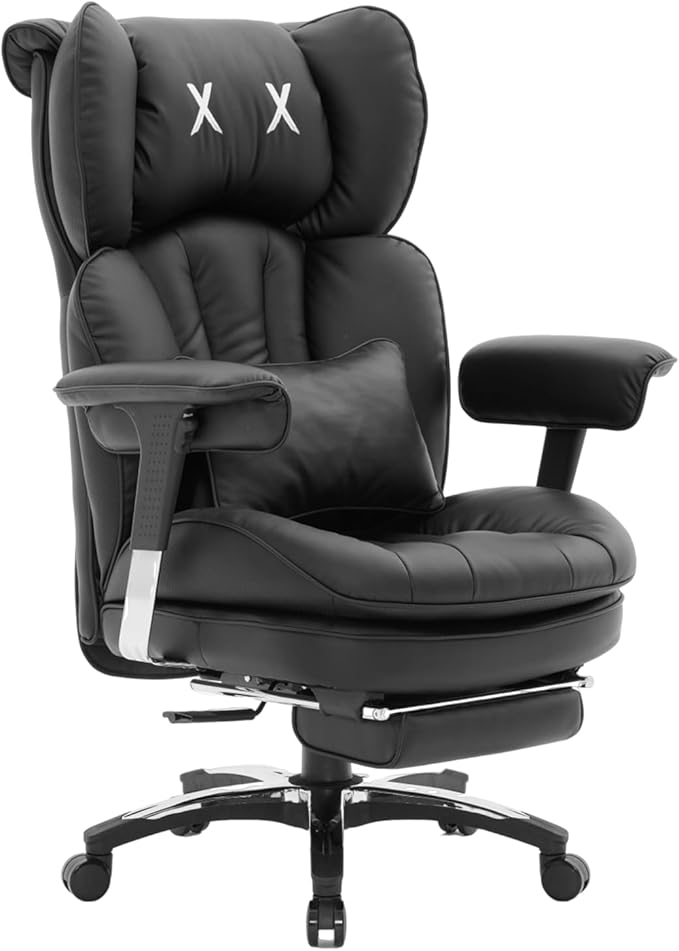 Efomao Big and Tall Office Chair with Footrest – High Back Computer Chair with Adjustable Armrests，Executive Office Chair with Wide Seat, Modern Desk Chair for Home Office, Gaming, or Study, Black