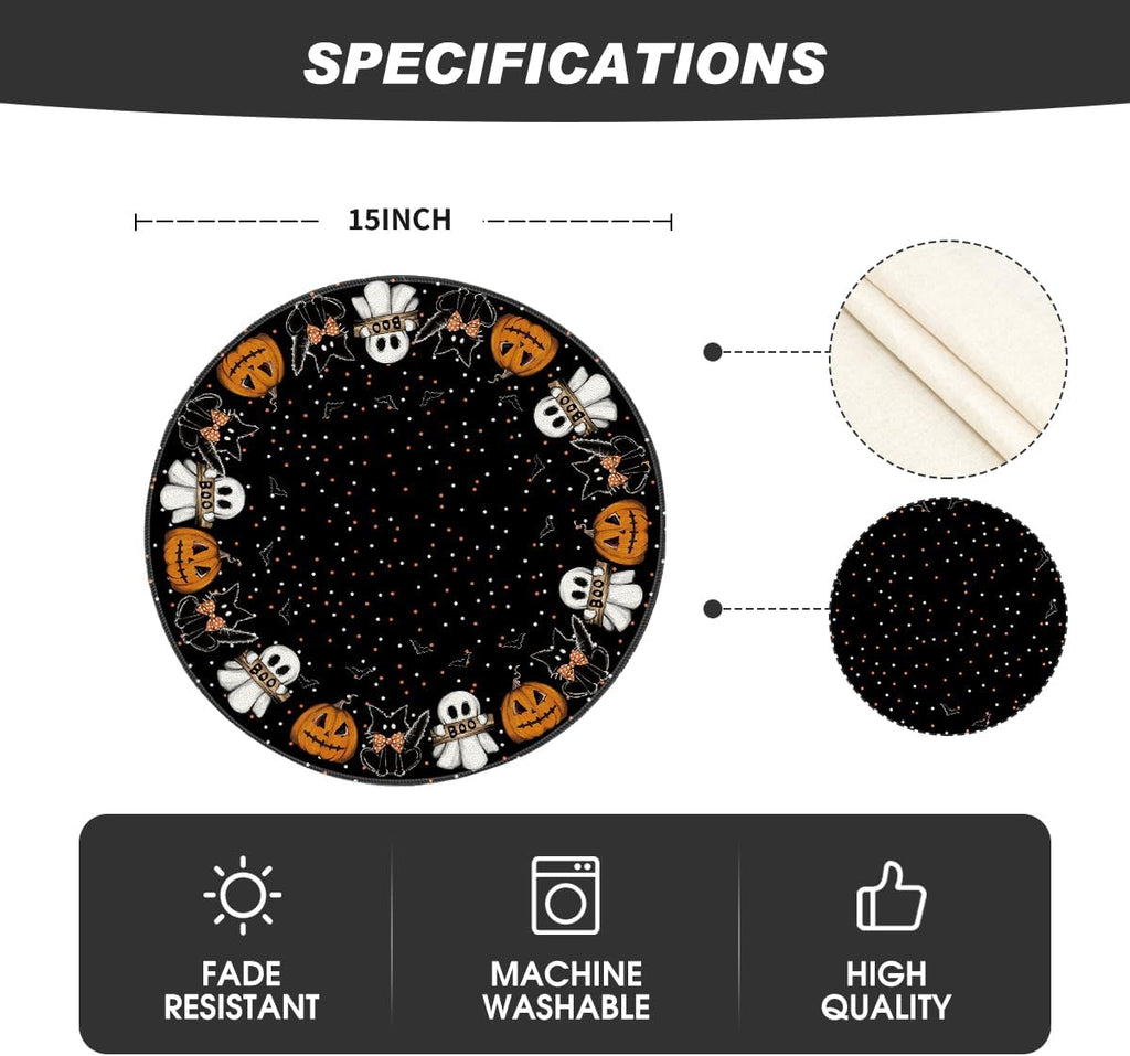 Artoid Mode Ghost Cat Halloween Round Placemats Set of 6, 14 Inch Table Mats for Party Kitchen Dining