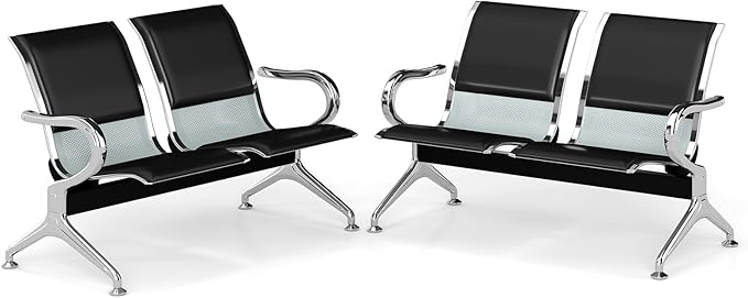 Kinfant Waiting Room Chairs Set- 2-Seat PU Leather Office Chair Guest Reception Waiting Room Bench Furniture for Airport, Hospital, Bank, Salon, Barbershop(Black, Set of 2)
