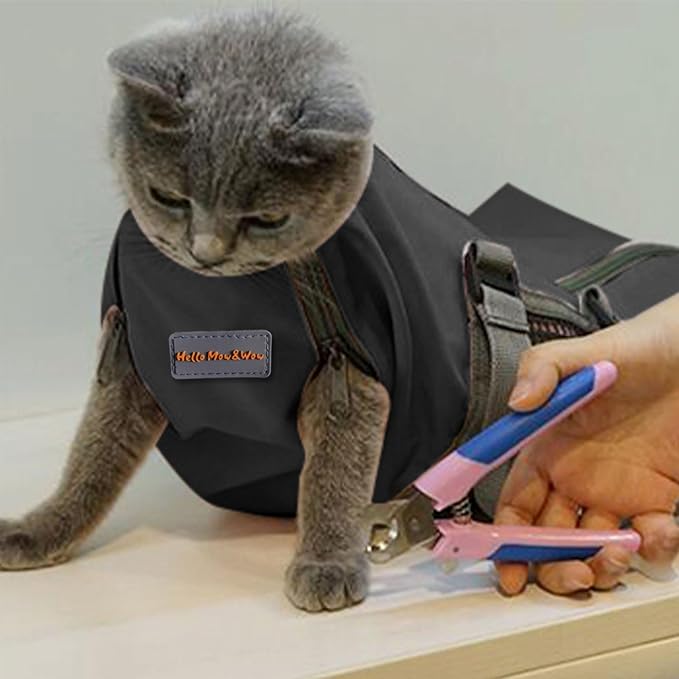 Cinf Cat Nail Clipping Cleaning Grooming Restraint Bag No Scratching Biting for Bathing Nail Trimming Injecting Examining(Black,M)
