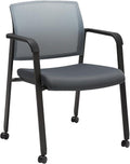 CLATINA Grey Waiting Room Chair with Wheels Mesh Back Stacking Arm Chairs with Upholstered Fabric Seat and Ergonomic Lumbar Support for Office School Church Guest Reception