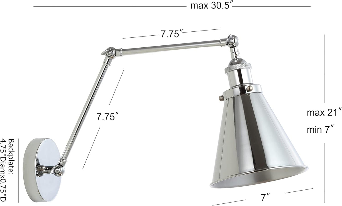 JONATHAN Y JYL7460A-SET2 Rover 7" Farmhouse Industrial Adjustable Arm Metal LED Wall Sconce Rustic Bohemian 2700K LED 4W Bulb for Entryway Lobby Kitchen Bathroom Bedroom Hallway, Chrome (Set of 2)