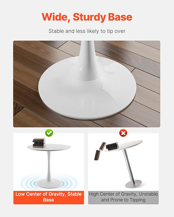VEVOR Round Dining Table, 31.5 in Wood Table for 2-4 Person, Modern Circle Furniture, Leisure Coffee Office Tables with Pedestal Base in Tulip Design, for Home Kitchen Living Room, White(Only Table)