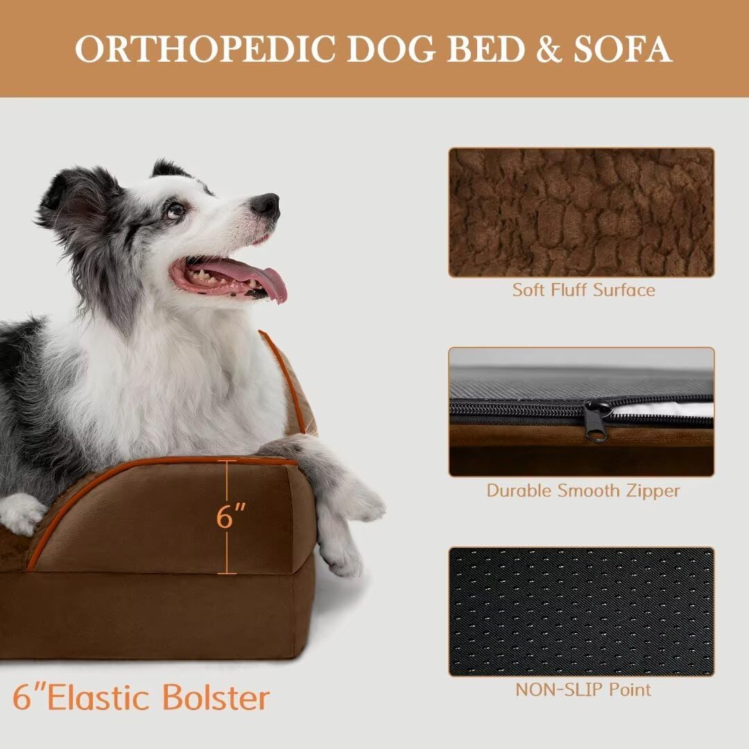 Comfort Expression XXL Orthopedic Dog Beds Waterproof, Orthopedic Foam Dogs Beds for Extra Large Dogs, Washable Dog Sofa Bed with Removable Cover & Non-Slip Bottom(XX-Large,Chocolate Brown)