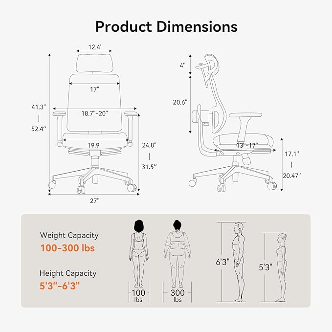 Newtral Ergonomic Office Chair - Home Office Desk Chair with Adaptive Lumbar Support, with Footrest, 4D Armrest, Adjustable Seat Depth & Height