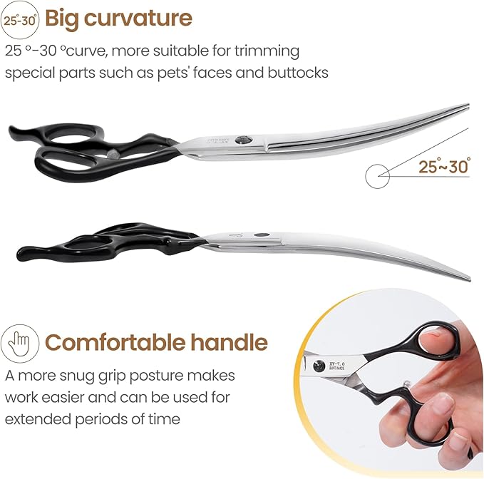 Dog Grooming Scissors,Curved Chunkers Shears Deg Grooming with Safety Round Tips, Sharp and Comfortable 4 in 1 Dog Scissers for Grooming