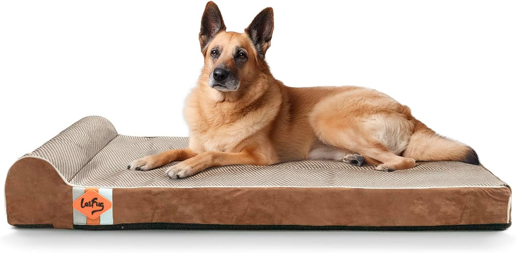 Laifug Orthopedic Memory Foam Extra Large Dog Bed with Pillow and Durable Waterproof Liner and Removable Washable Cover and Smart Design (Large (46" x 28" x 8"), Brown)