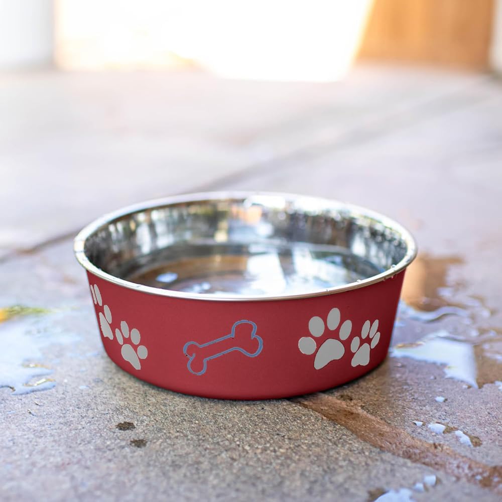 Loving Pets Bella Dog Bowls- Stainless Steel Dog & Cat Bowls - Spill Proof Dog Food Bowl, Cat Bowl, Puppy Essentials & Pet Supplies Great for Home & Travel (Large 35-65 lbs, Merlot)