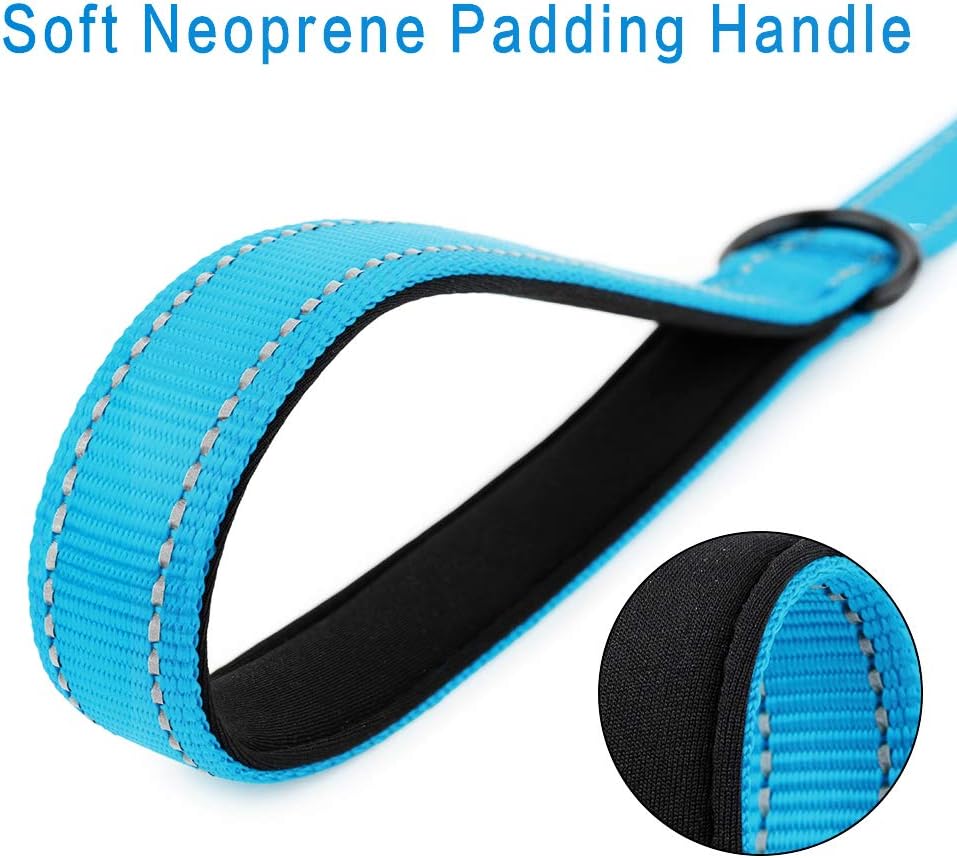 PLUTUS PET Short Training Dog Leash with Padded Handle for Medium Large Big Dogs,18 Inch Heavy Duty Strong Traffic Leash with Carabiner Clip for Climbing Walking or Guiding Blind（18”，Blue