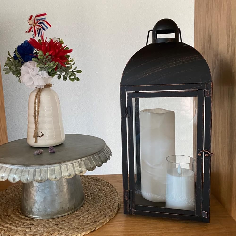 NEEDOMO Lanterns Decorative Outdoor & Indoor, Set of 3 Outdoor Lanterns for Porch, 23" Large Candle Lantern, Bronze Metal Frame with Glass, Vintage Farmhouse, Patio, Pathway, Garden, Fall, Christmas